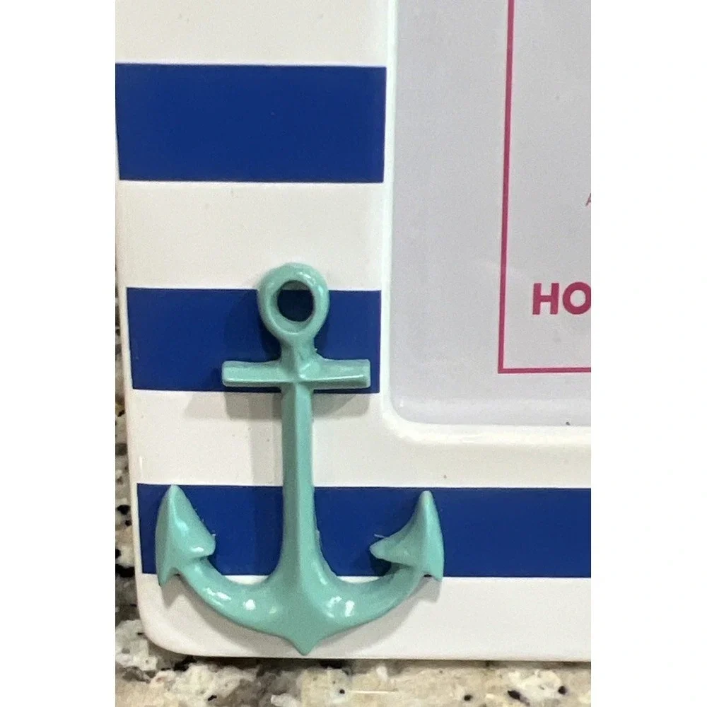 New G! Gifts Picture Frame Photo Blue White Stripe Ceramic Anchor Nautical